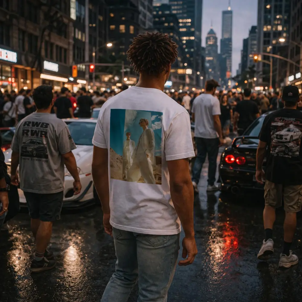 Man White Suit Mirror Desert Landscape – T-Shirts