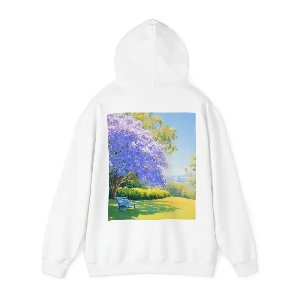 Jacaranda Tree Park Bench Oil Painting – Hoodies