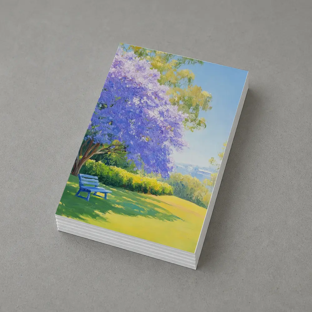 Jacaranda Tree Park Bench Oil Painting – Postcards