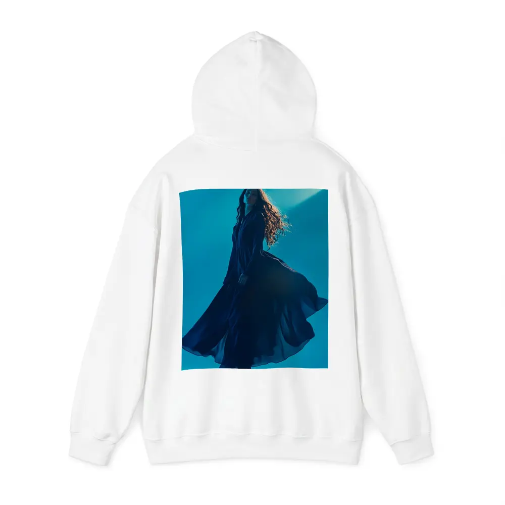 Woman Blue Flowing Dress Teal Background – Hoodies