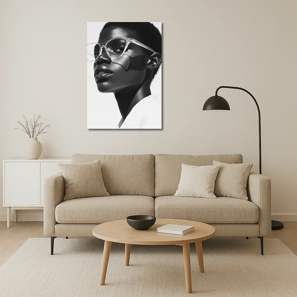 Black and White Woman Portrait Clear Glasses – Wall Art