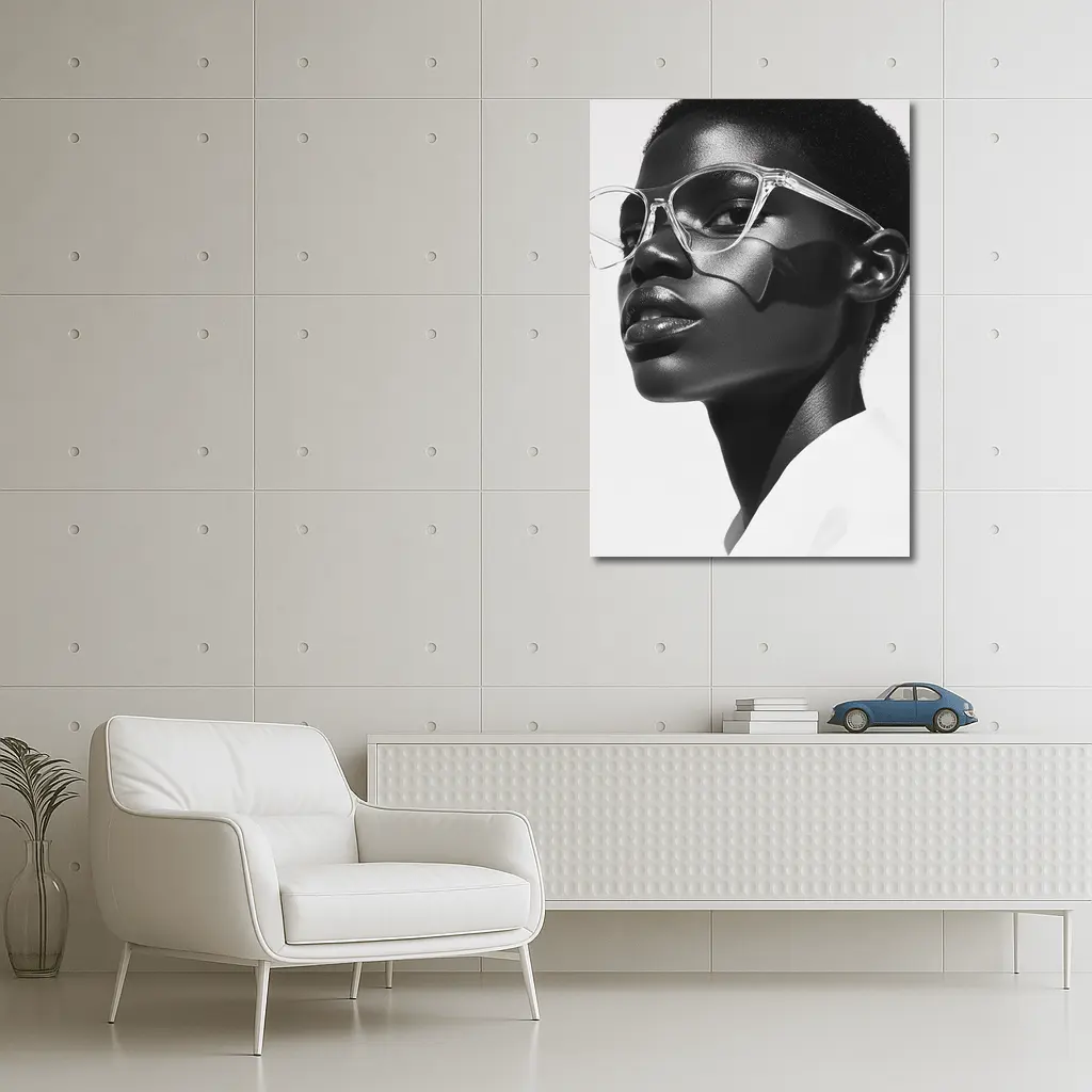 Black and White Woman Portrait Clear Glasses – Wall Art