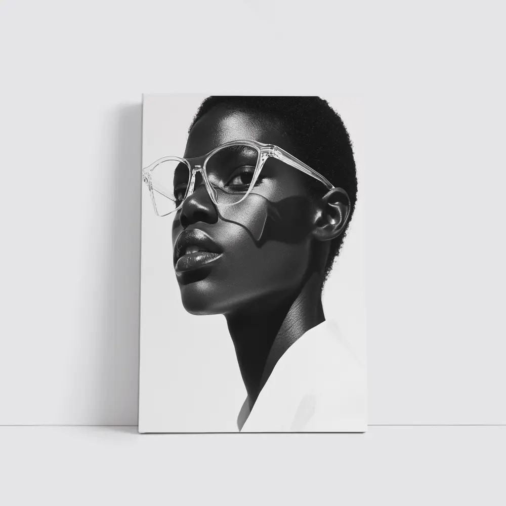 Black and White Woman Portrait Clear Glasses – Wall Art
