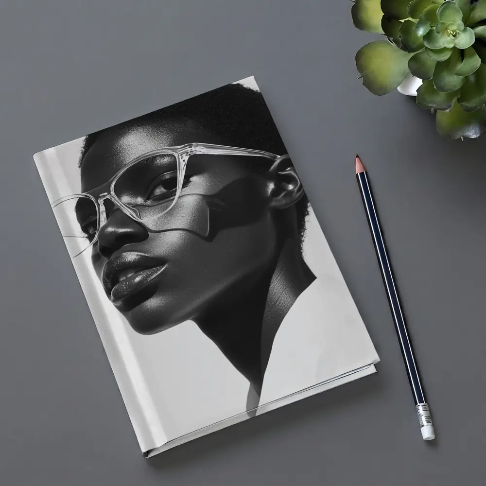 Black and White Woman Portrait Clear Glasses – Notebooks
