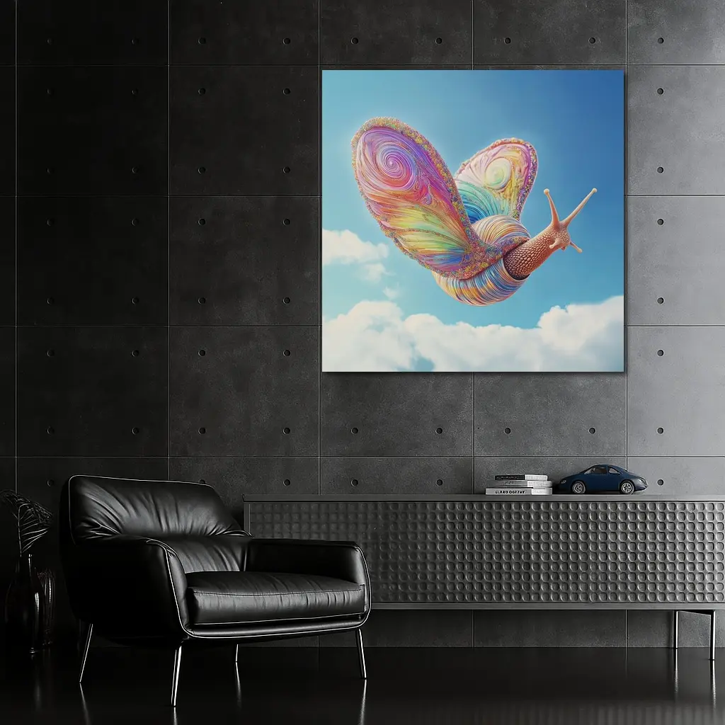 Rainbow Snail With Butterfly Wings Blue Sky – Wall Art