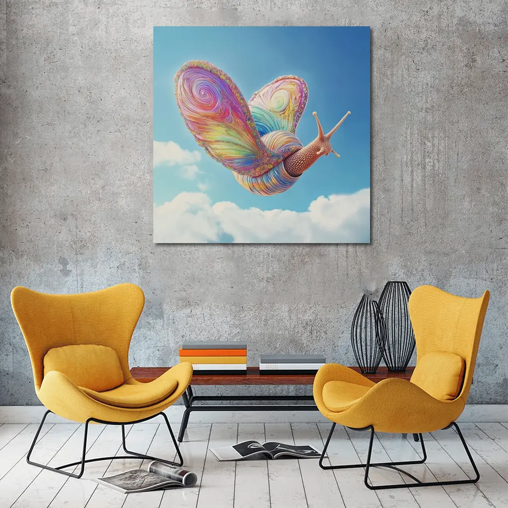 Rainbow Snail With Butterfly Wings Blue Sky – Wall Art