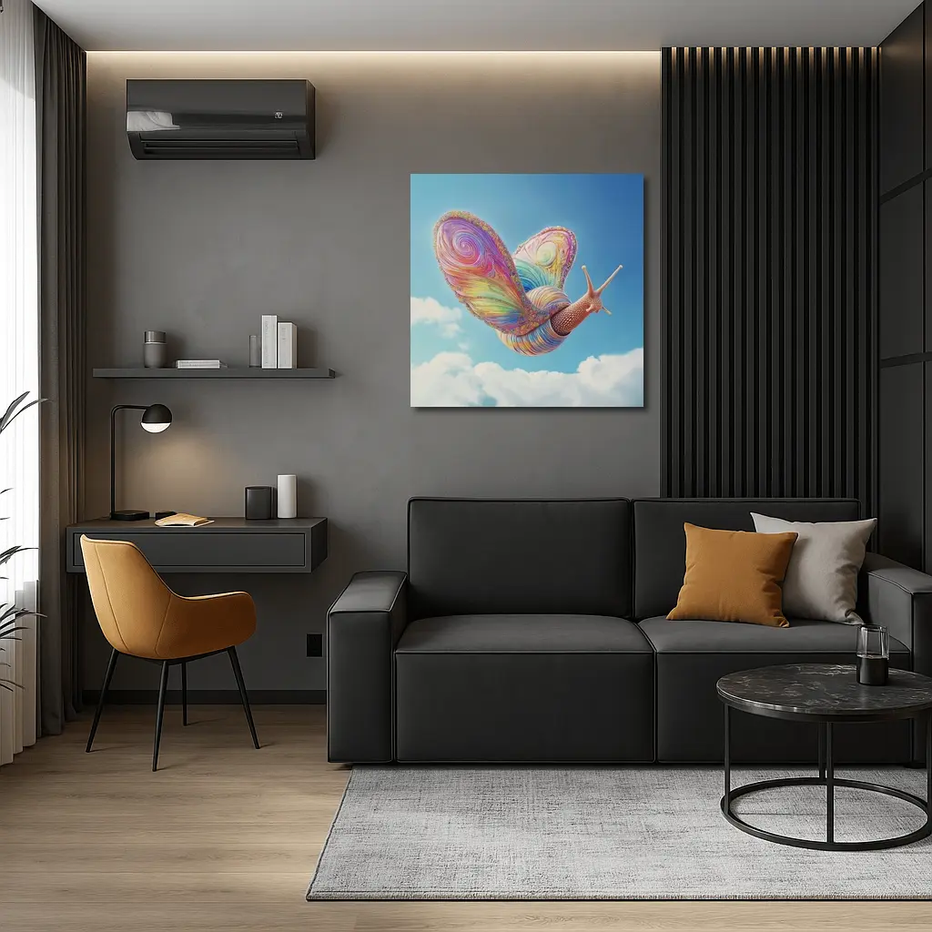 Rainbow Snail With Butterfly Wings Blue Sky – Wall Art