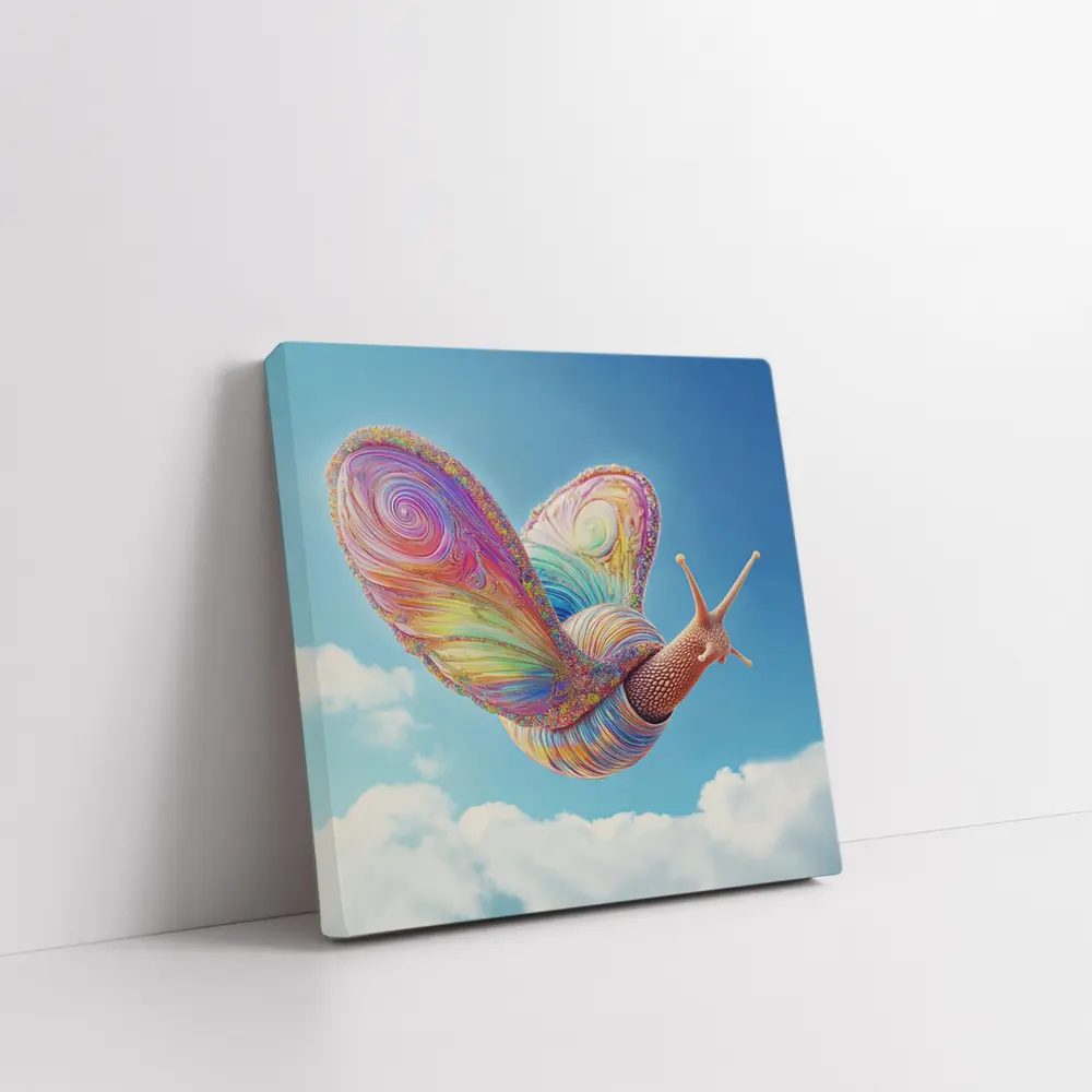 Rainbow Snail With Butterfly Wings Blue Sky – Wall Art