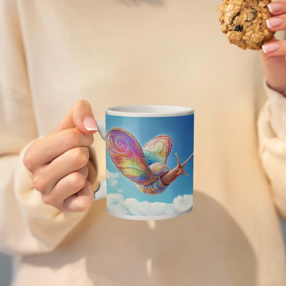 Rainbow Snail With Butterfly Wings Blue Sky – Mugs