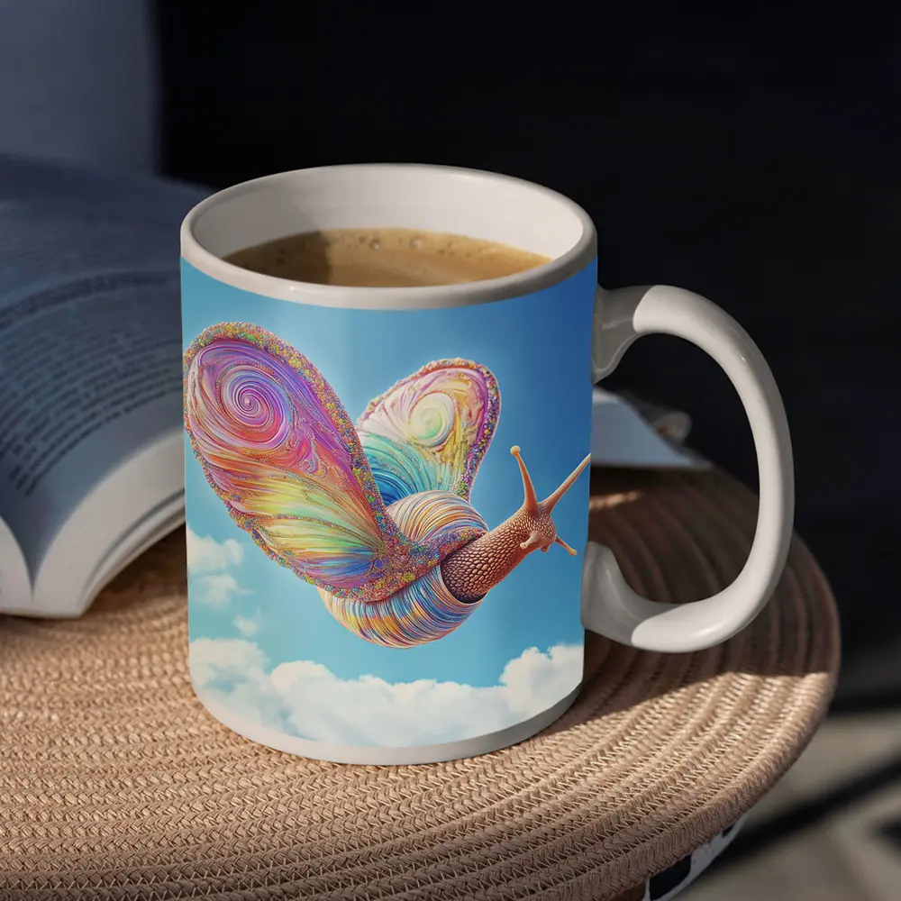 Rainbow Snail With Butterfly Wings Blue Sky – Mugs