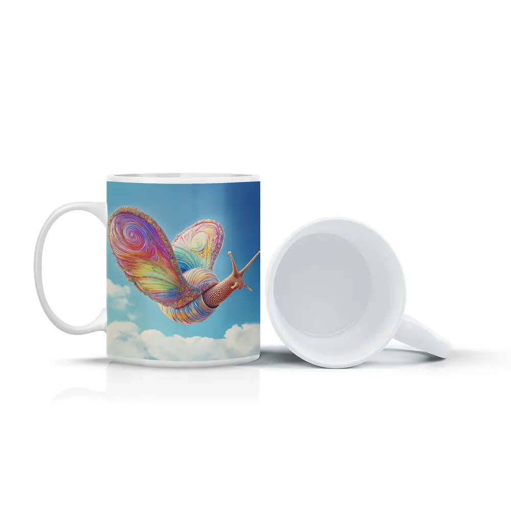 Rainbow Snail With Butterfly Wings Blue Sky – Mugs