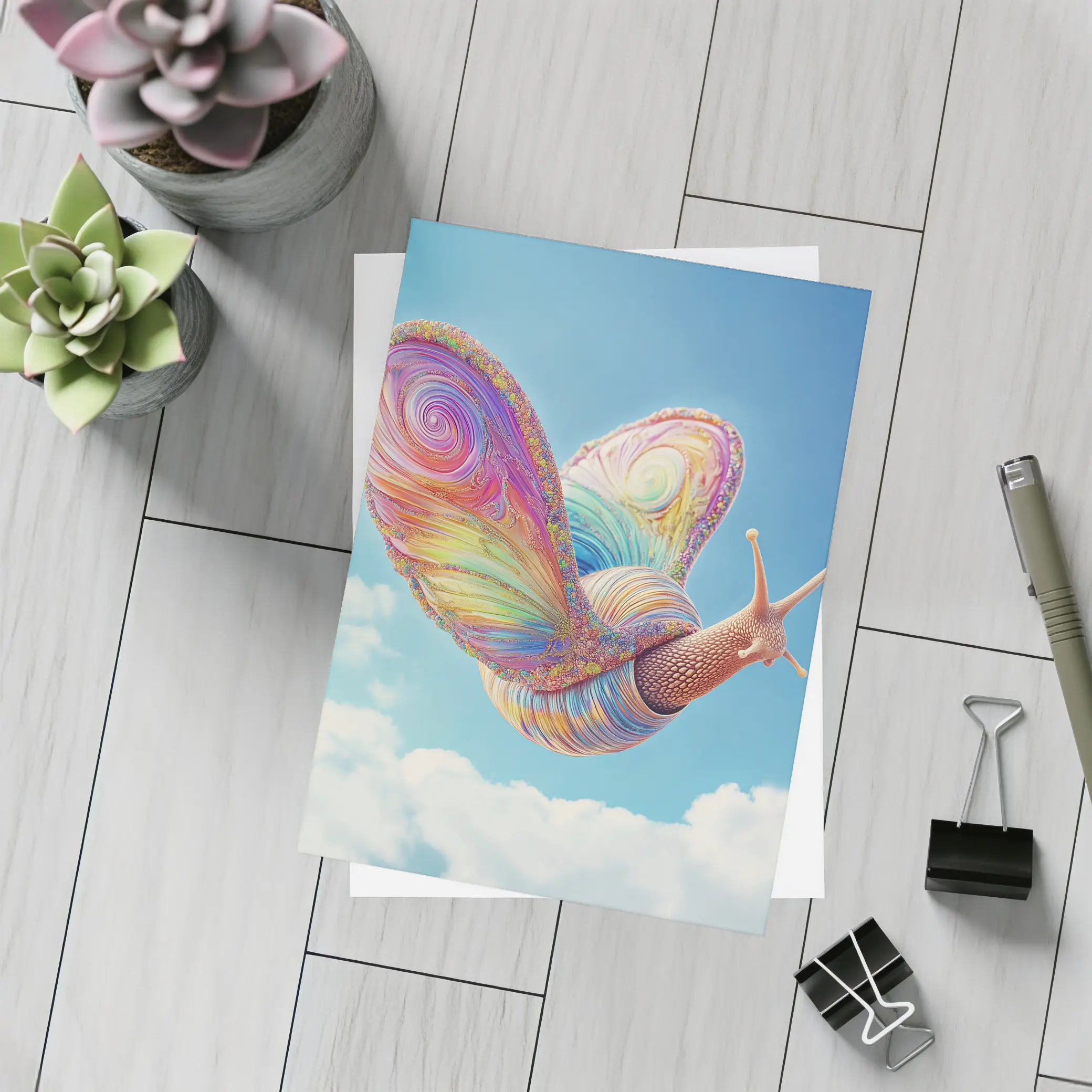 Rainbow Snail With Butterfly Wings Blue Sky – Postcards