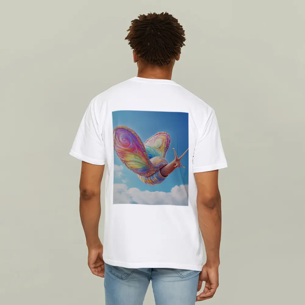 Rainbow Snail With Butterfly Wings Blue Sky – T-Shirts