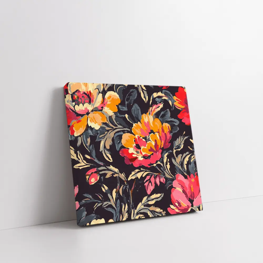 Bold Peony Floral Pattern Dark Background – Wall Art