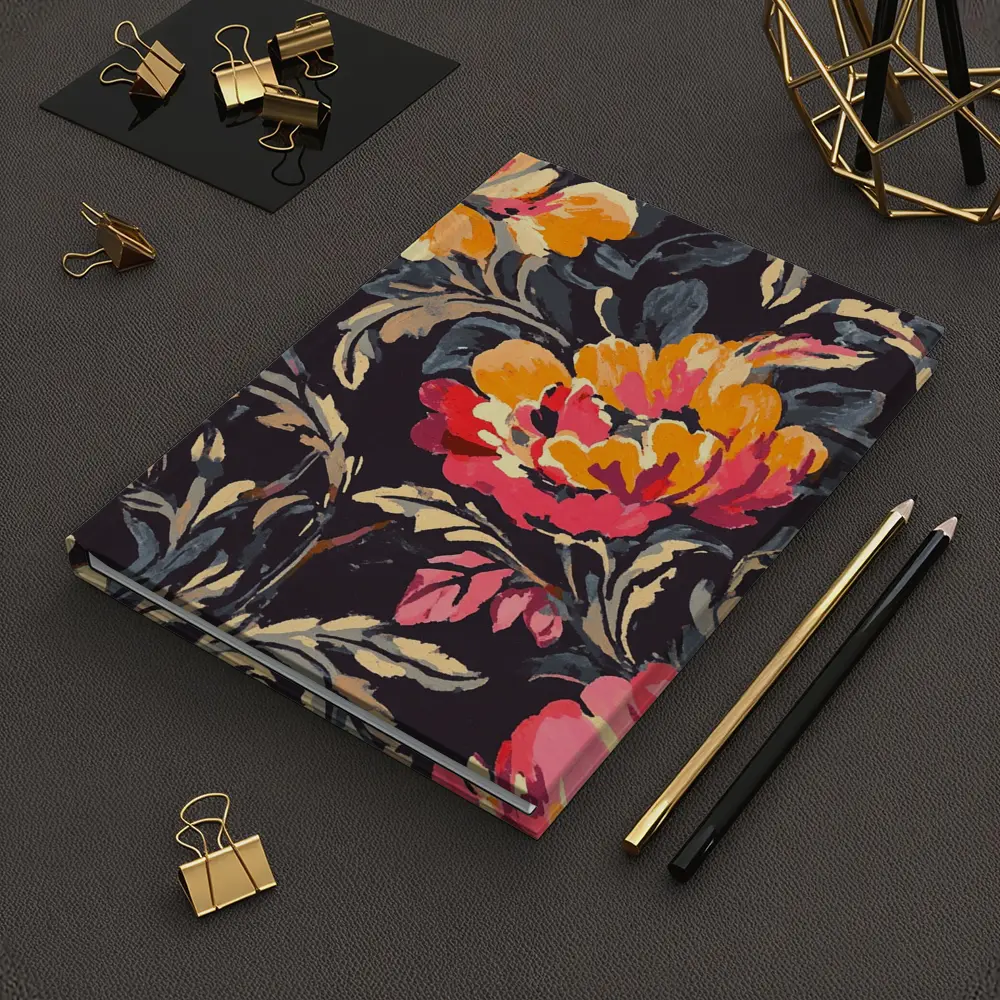 Bold Peony Floral Pattern Dark Background – Notebooks