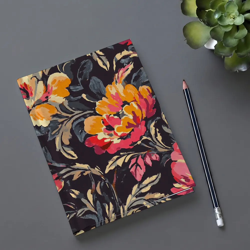 Bold Peony Floral Pattern Dark Background – Notebooks