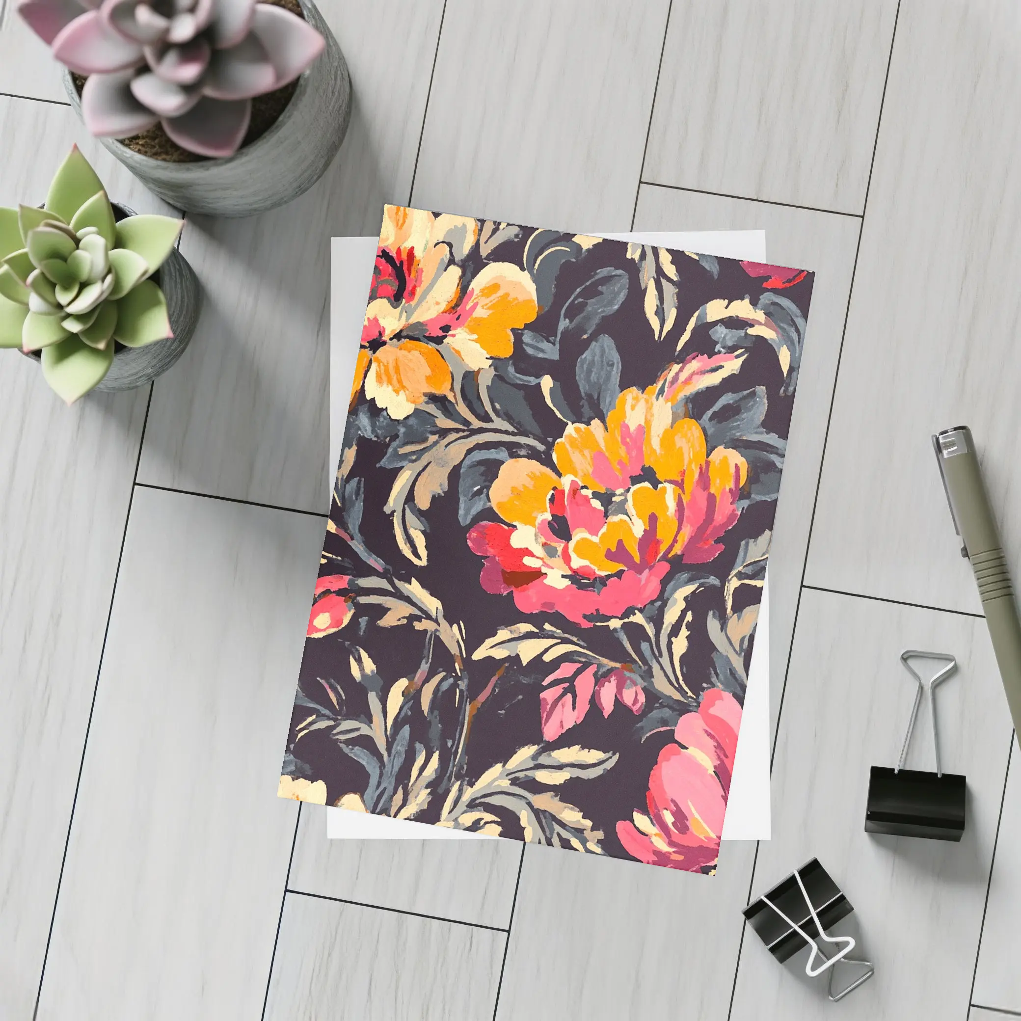 Bold Peony Floral Pattern Dark Background – Postcards