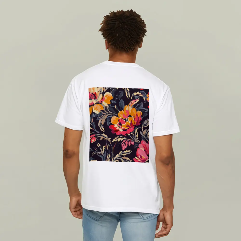 Bold Peony Floral Pattern Dark Background – T-Shirts
