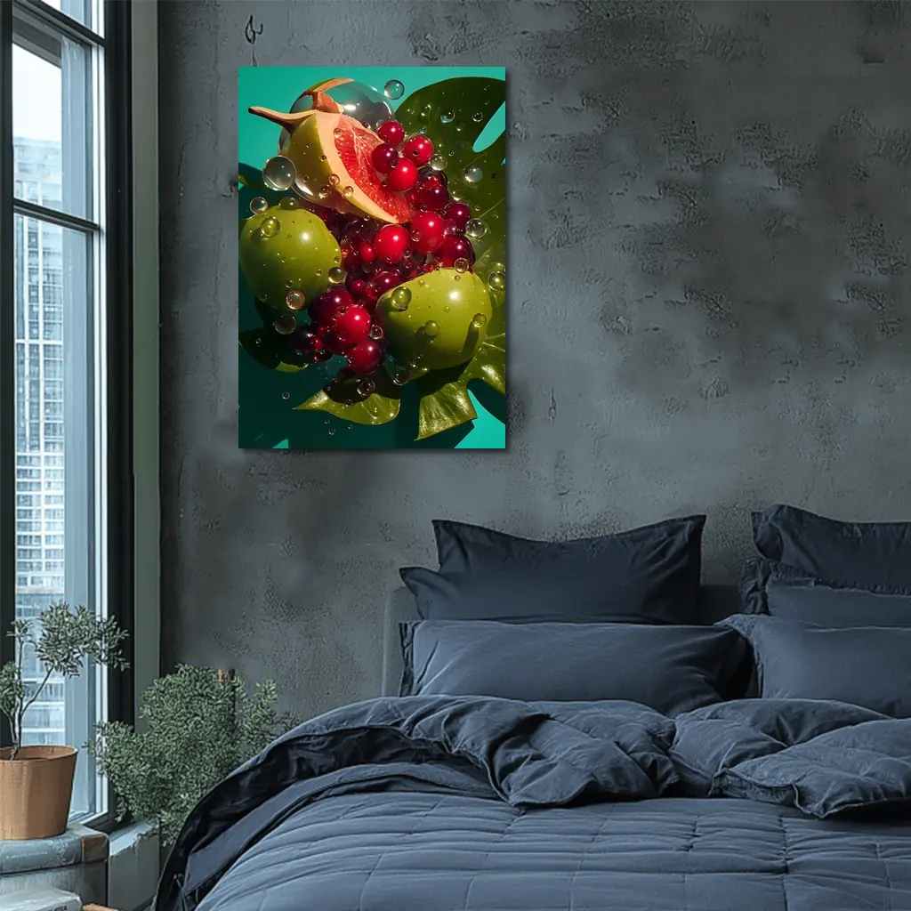 Grapefruit Cranberries Green Apples Teal Background – Wall Art
