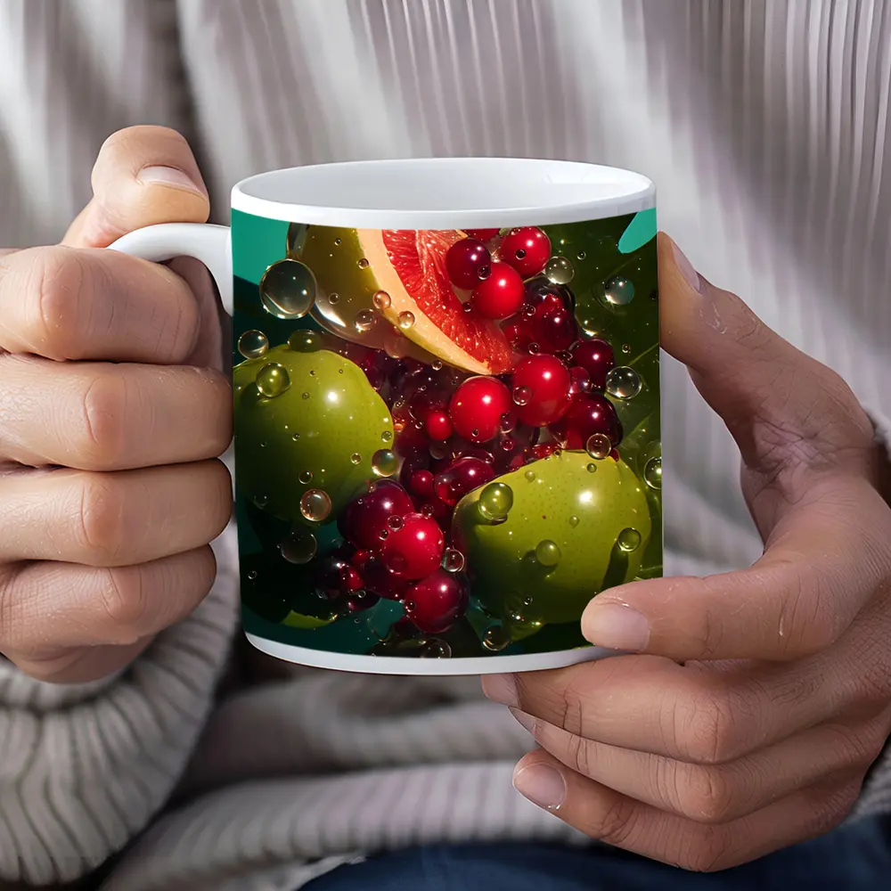 Grapefruit Cranberries Green Apples Teal Background – Mugs