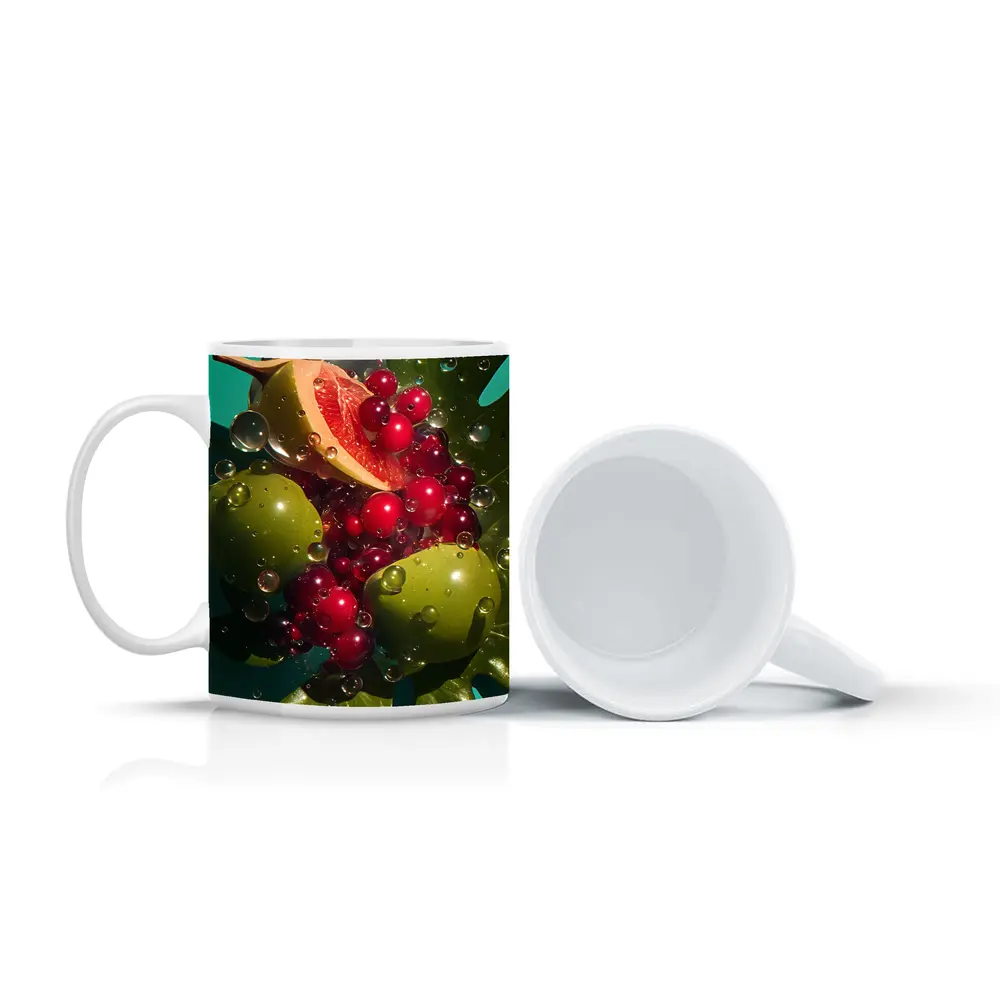Grapefruit Cranberries Green Apples Teal Background – Mugs