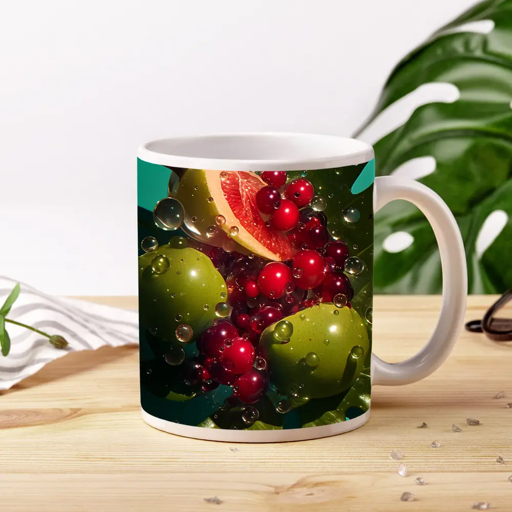 Grapefruit Cranberries Green Apples Teal Background – Mugs