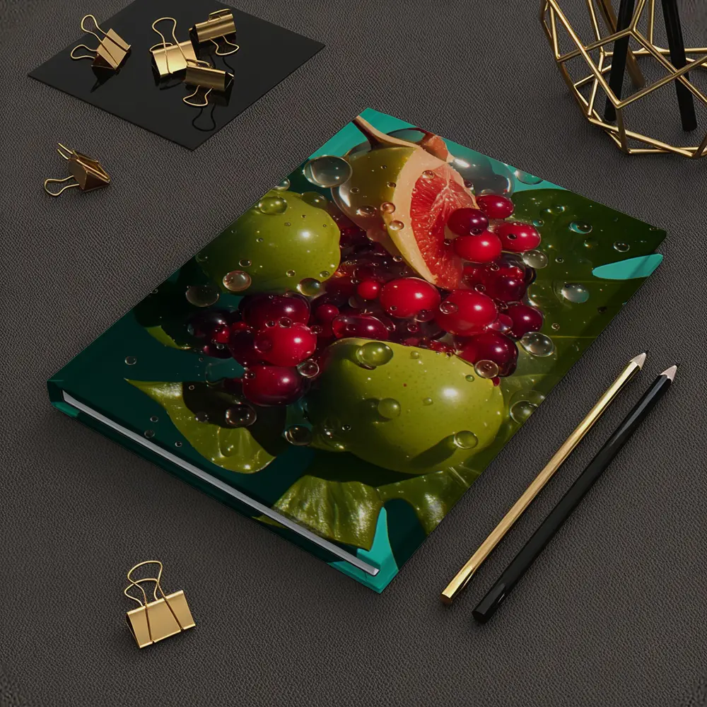 Grapefruit Cranberries Green Apples Teal Background – Notebooks