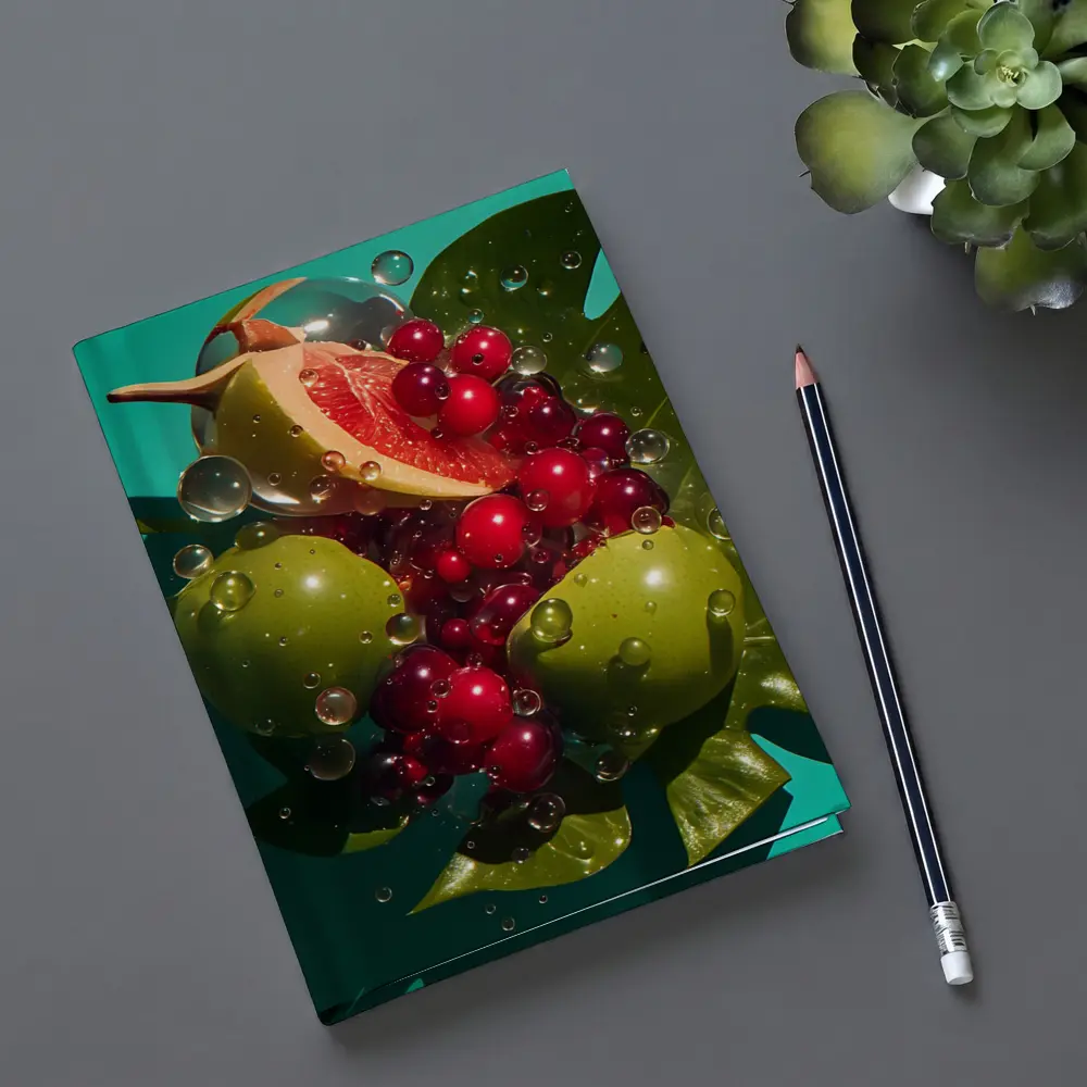 Grapefruit Cranberries Green Apples Teal Background – Notebooks