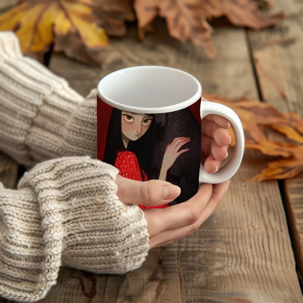 Dark Wolf Girl Red Background Gothic Art – Mugs