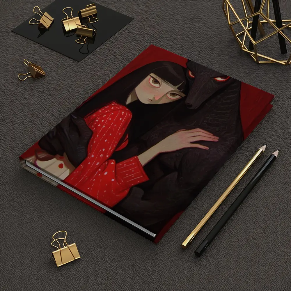 Dark Wolf Girl Red Background Gothic Art – Notebooks