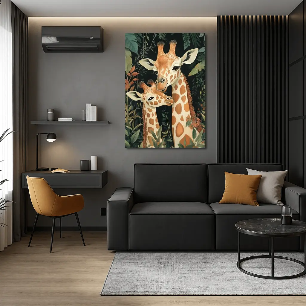 Mother and Baby Giraffe Jungle Illustration – Wall Art