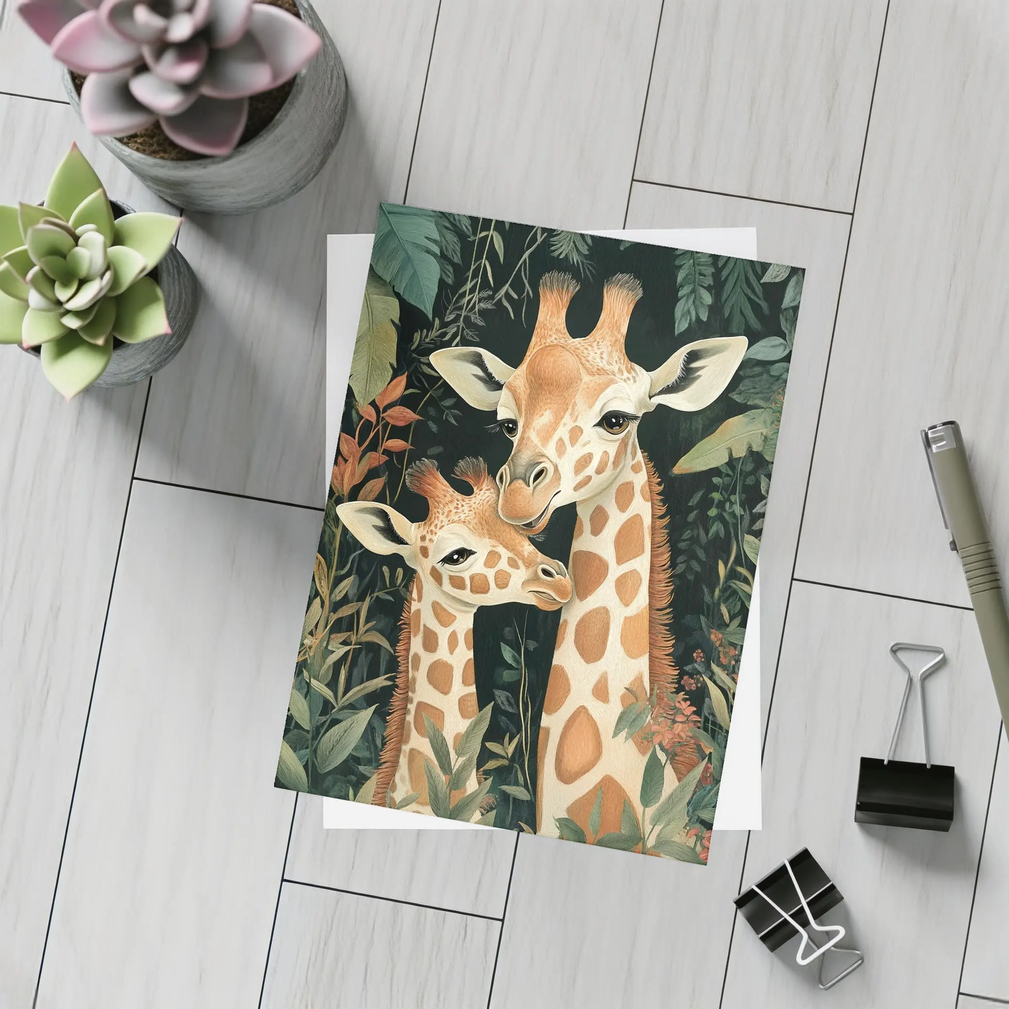 Mother and Baby Giraffe Jungle Illustration – Postcards