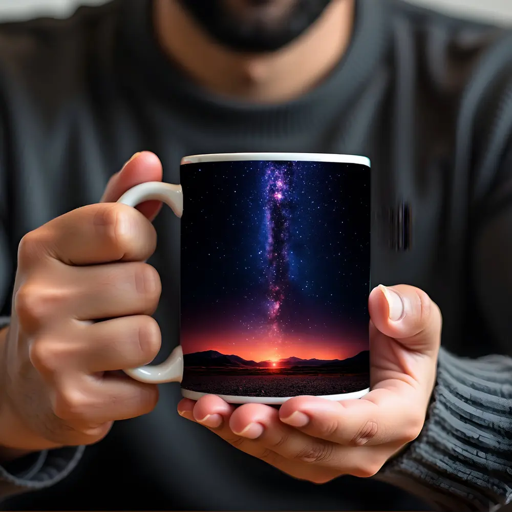 Milky Way Galaxy Over Desert Night Landscape – Mugs