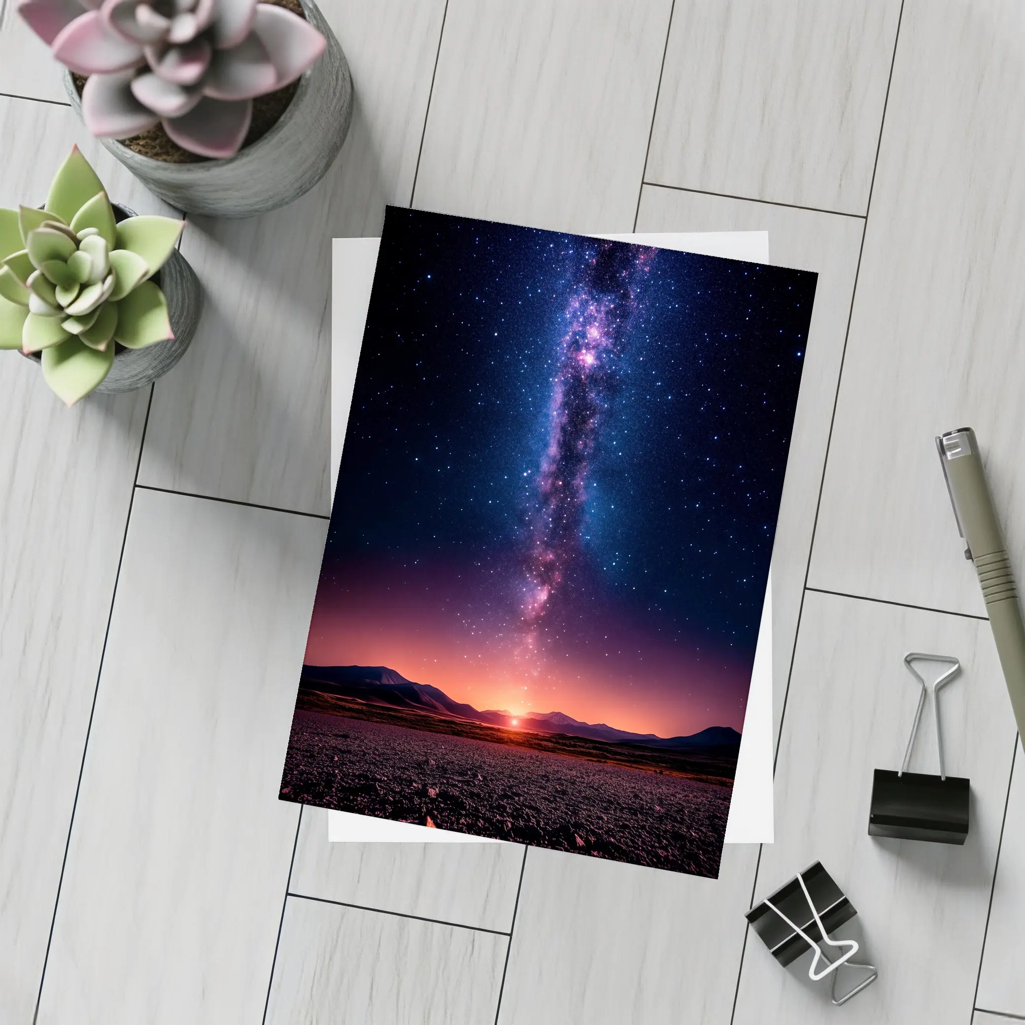 Milky Way Galaxy Over Desert Night Landscape – Postcards