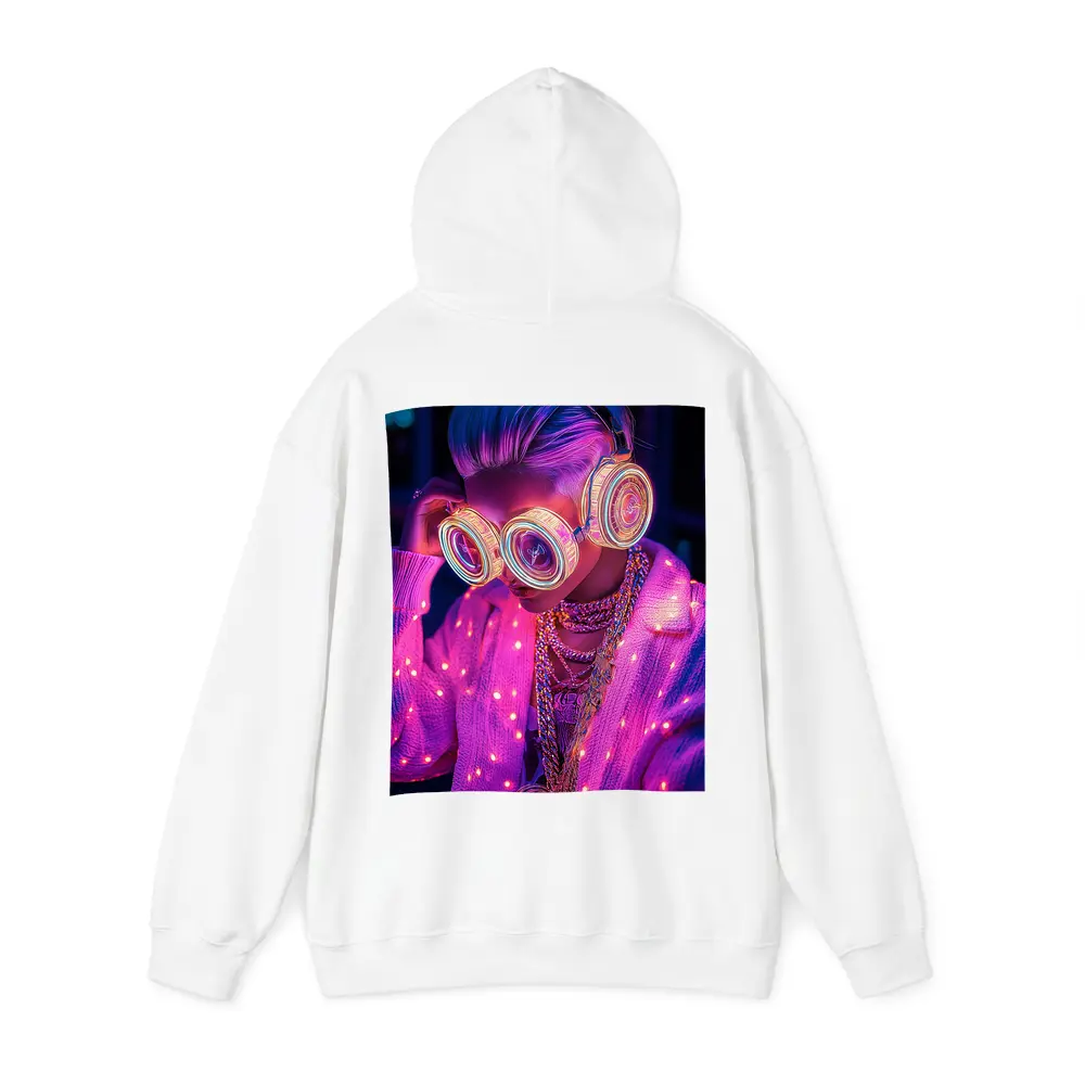 Neon Cyberpunk Girl Glowing Goggles Pink Light – Hoodies