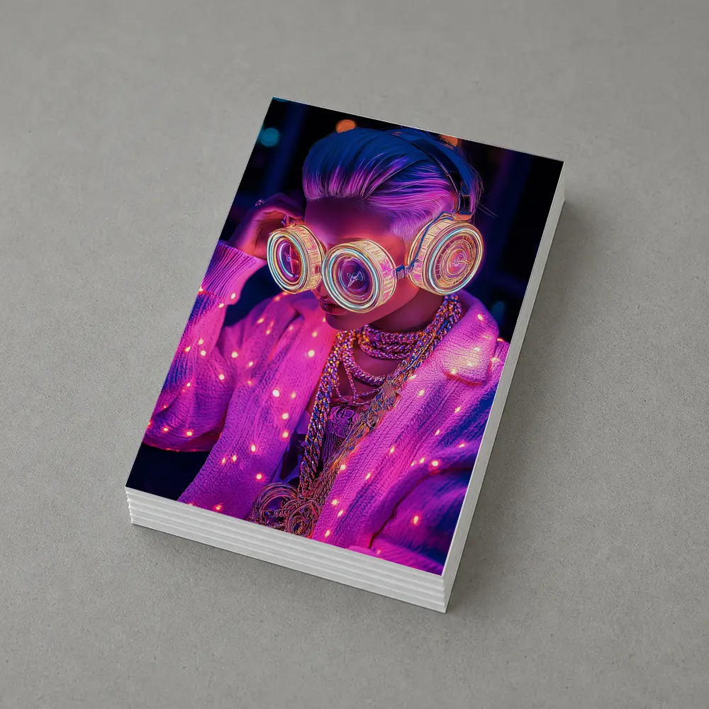 Neon Cyberpunk Girl Glowing Goggles Pink Light – Postcards