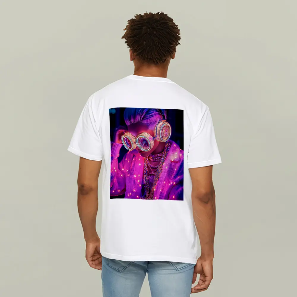 Neon Cyberpunk Girl Glowing Goggles Pink Light – T-Shirts