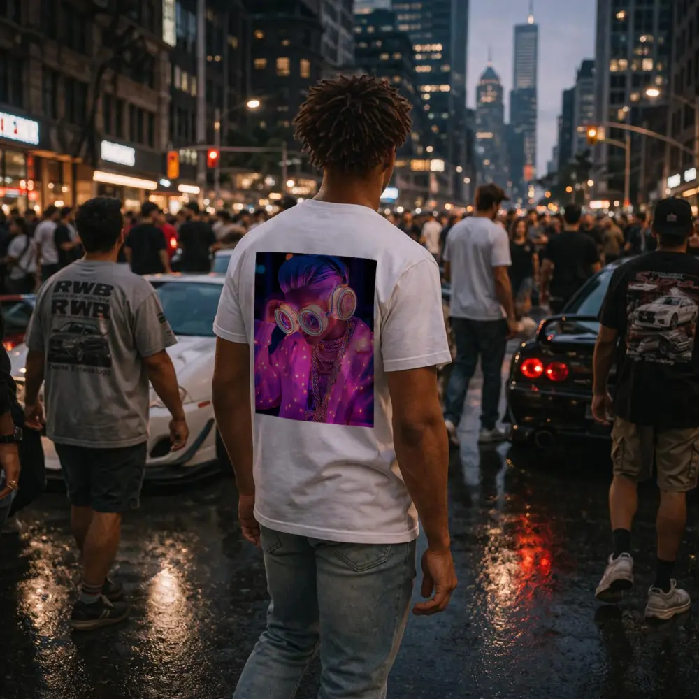 Neon Cyberpunk Girl Glowing Goggles Pink Light – T-Shirts