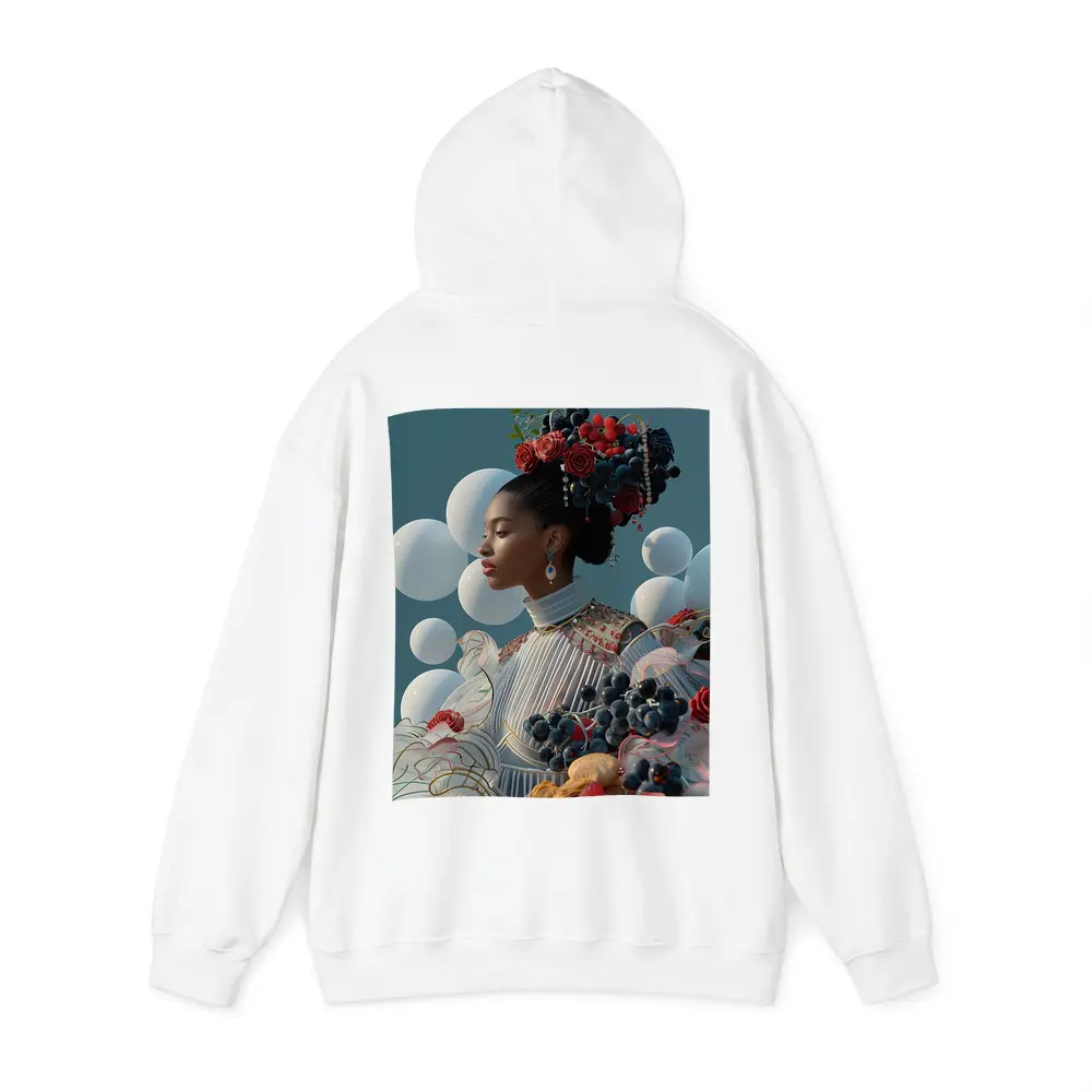 Woman With Fruit Flowers Surreal Blue Background – Hoodies