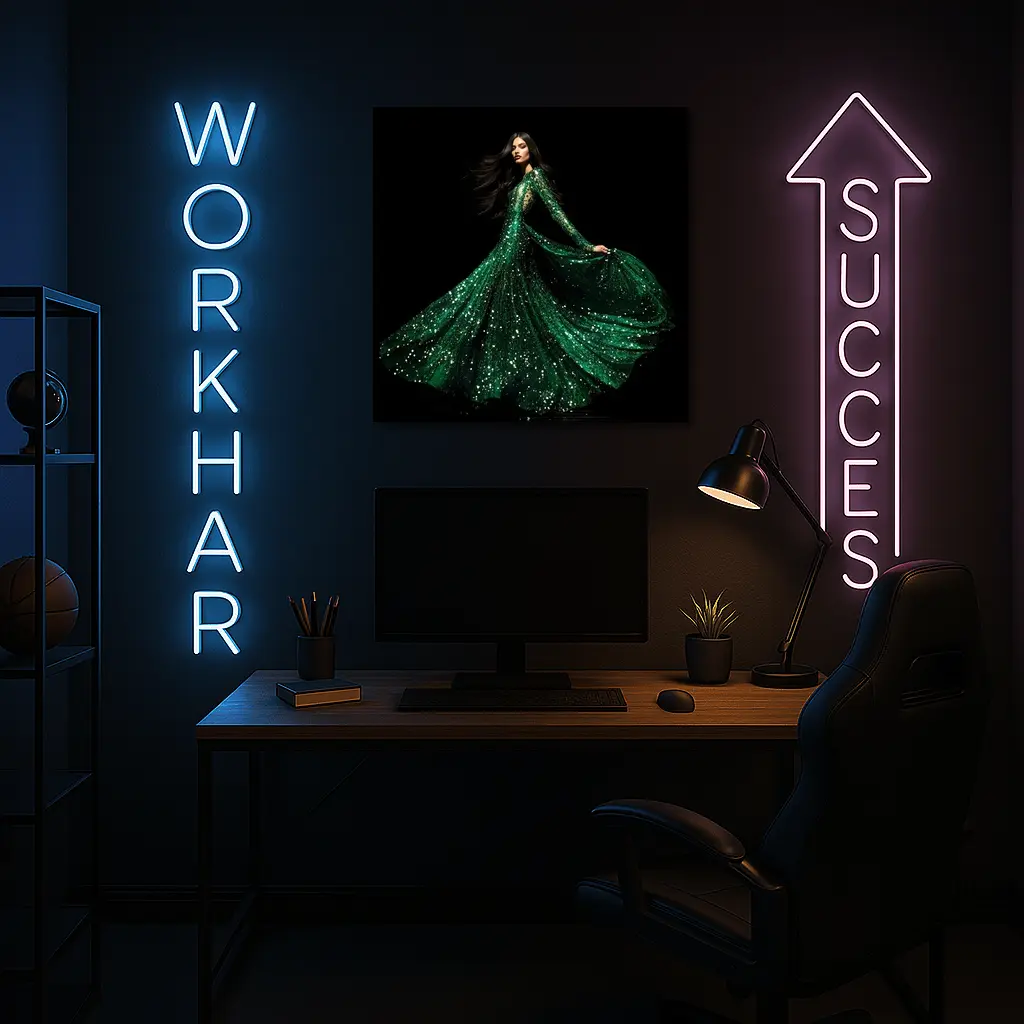Woman Green Sequin Gown Black Background – Wall Art