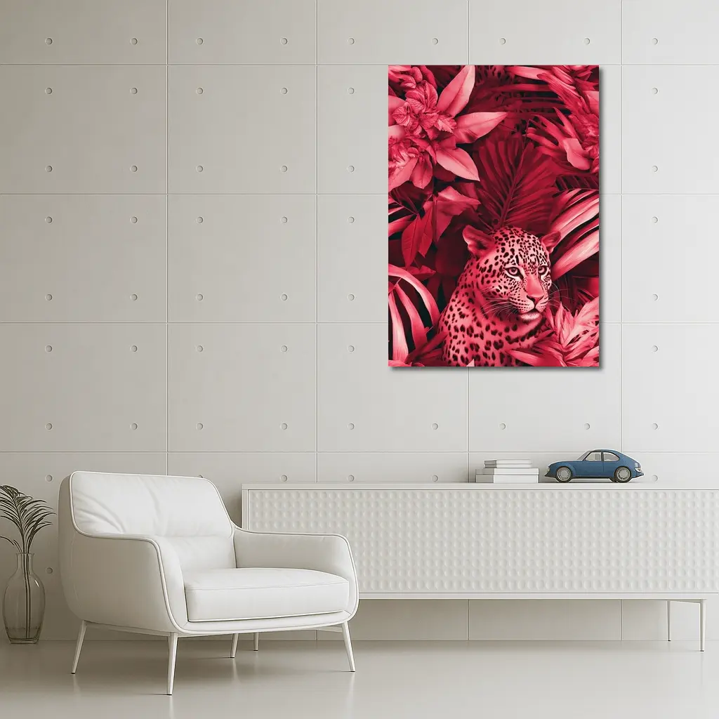 Leopard Hidden In Pink Tropical Jungle – Wall Art