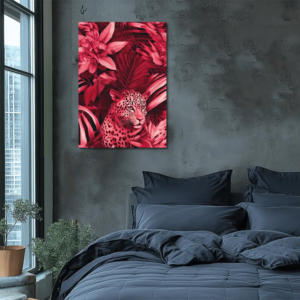 Leopard Hidden In Pink Tropical Jungle – Wall Art