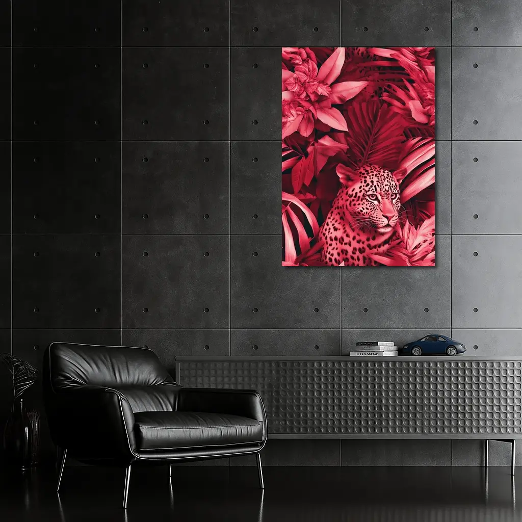Leopard Hidden In Pink Tropical Jungle – Wall Art