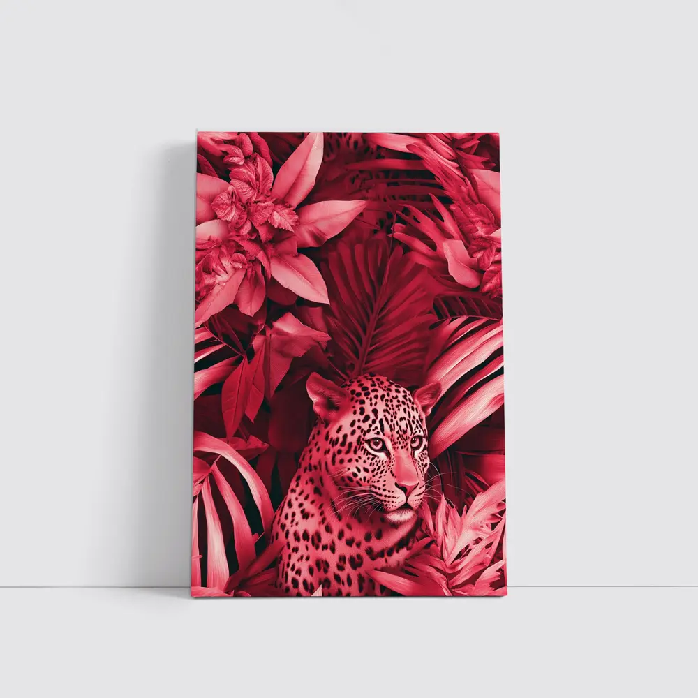 Leopard Hidden In Pink Tropical Jungle – Wall Art