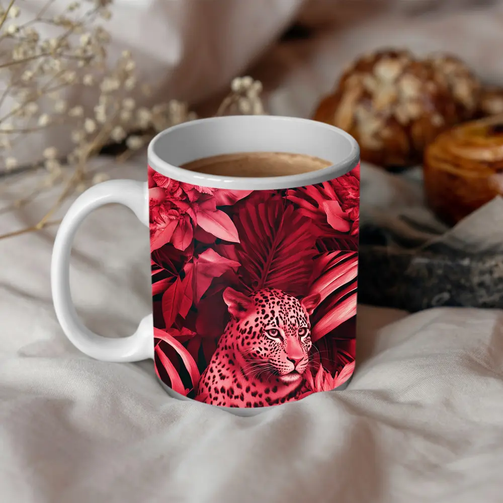 Leopard Hidden In Pink Tropical Jungle – Mugs