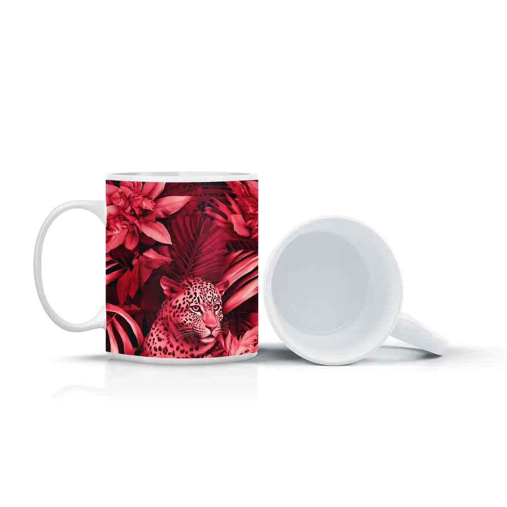Leopard Hidden In Pink Tropical Jungle – Mugs