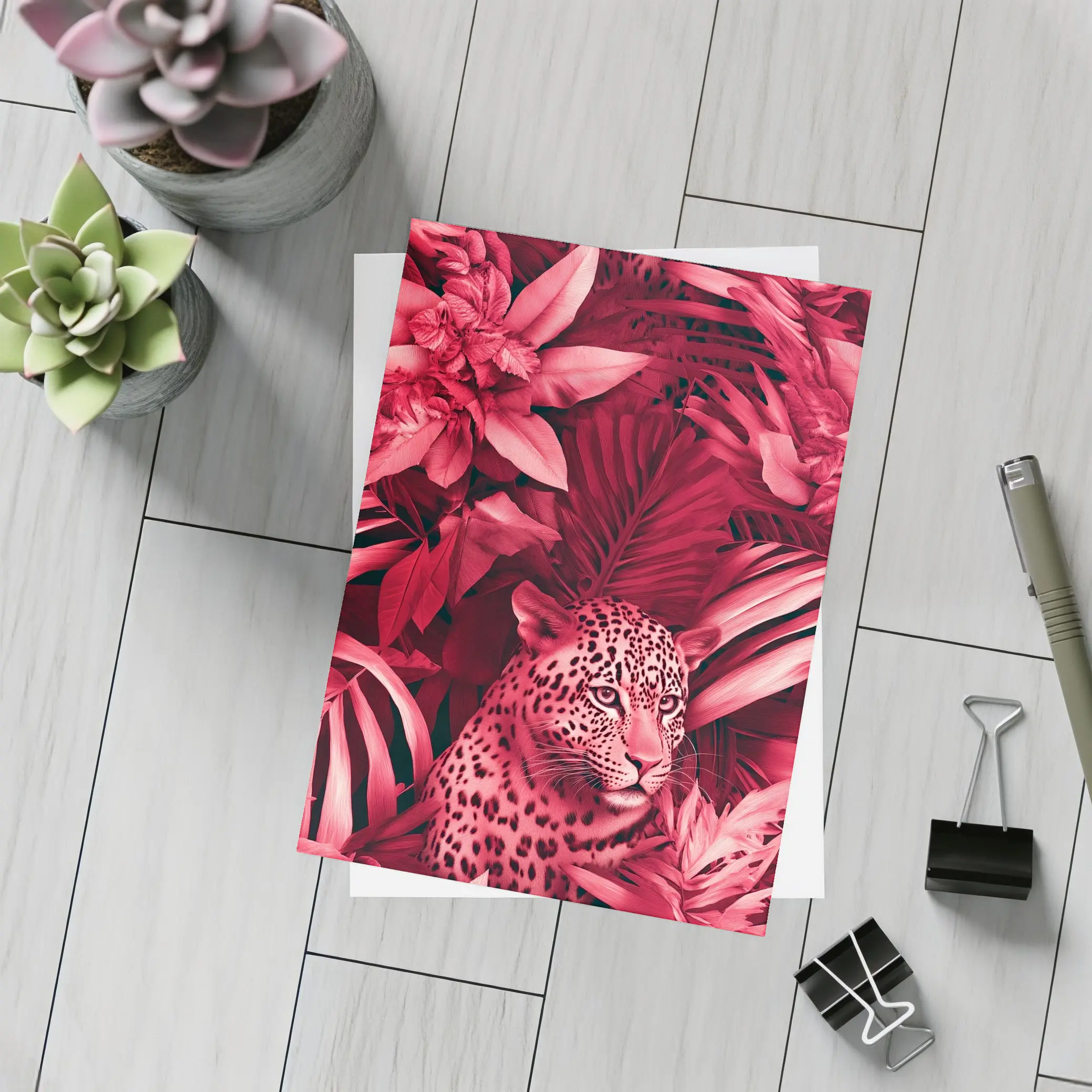 Leopard Hidden In Pink Tropical Jungle – Postcards