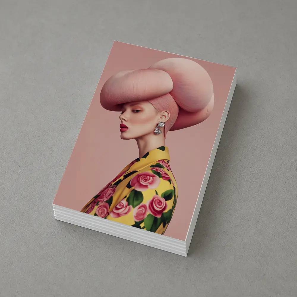Fashion Woman Pink Sculptural Hat Floral Jacket – Postcards