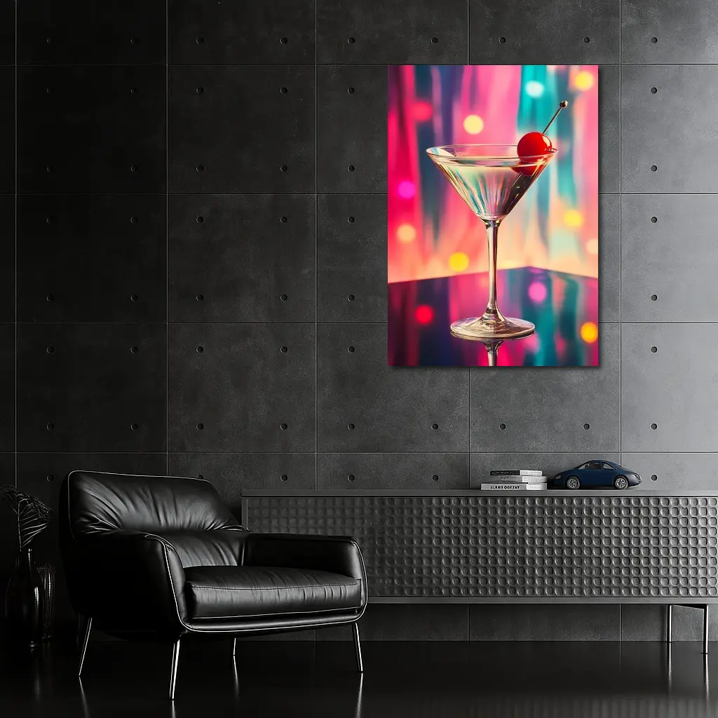 Martini Glass Cherry Colorful Bokeh Bar – Wall Art
