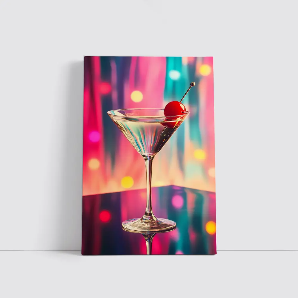 Martini Glass Cherry Colorful Bokeh Bar – Wall Art